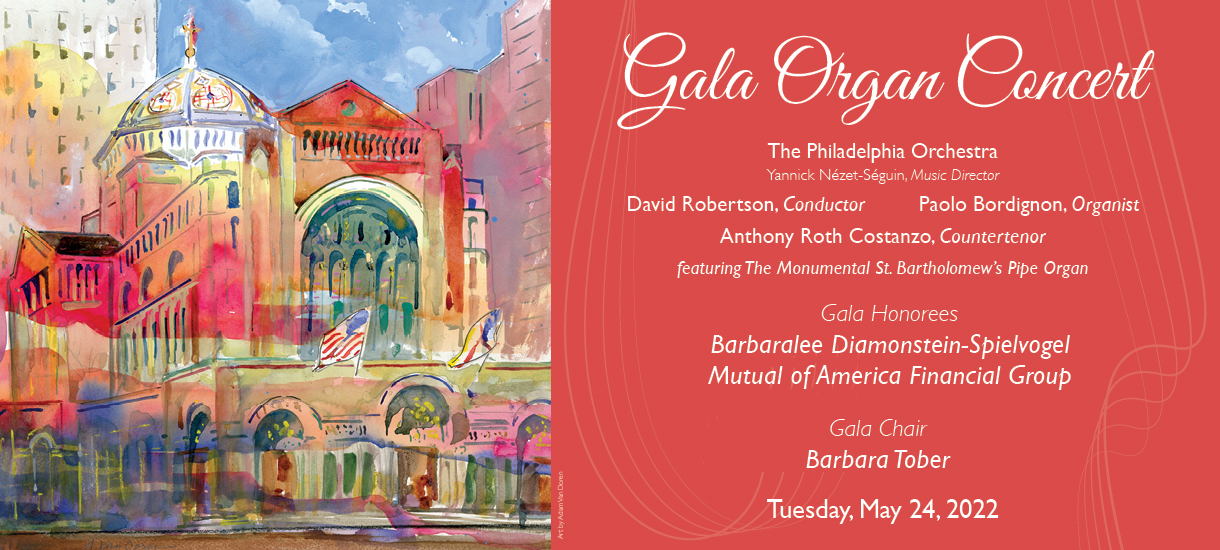 gala invitation banner with watercolor of st. bartholomew's